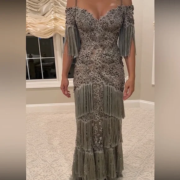 green emerald velvet dress Luxury Beading Tassel Evening Dresses Women Long Sleeve Prom Formal Go –  sultanti main image 1